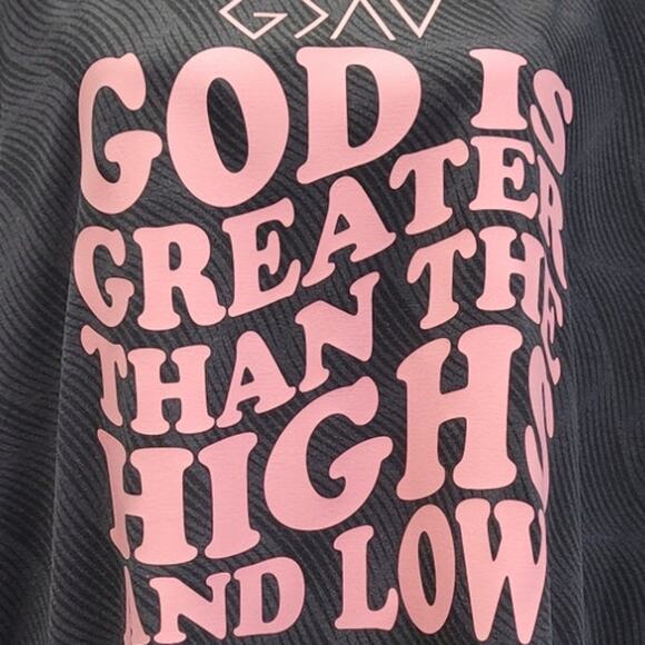Hand Printed Upcycled Womens Small God Is Greater Than The Highs and Lows Tee - Picture 2 of 5